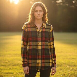 NEW American Eagle Soft Viscose Plaid Button-Down Shirt Boyfriend Fit Size M